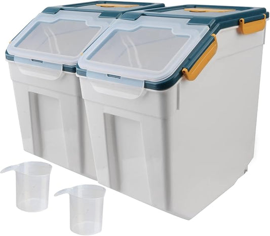 2Pcs Large Airtight Dog Food Storage Container With spoon and Measuring Cup, 15~30LB Pet Food Storage Container Bin,for Rice/Grain/Pet Food/Flour (Blue)