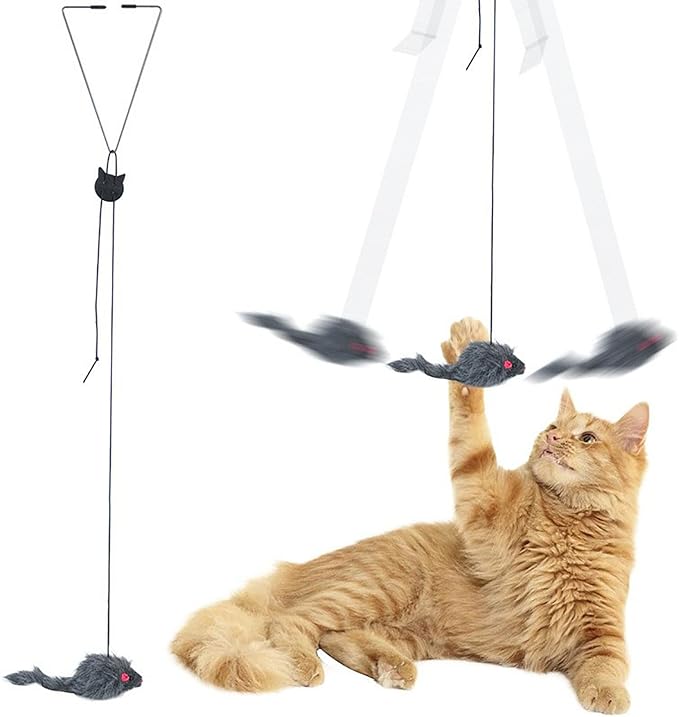 Cat Toy Rope Mouse Play Supplies, Hanging Retractable Cat Catching Mouse Toy, Funny Door Hanging Bouncing Mouse Retractable Plush Mice Cat Interactive Toy (Black)