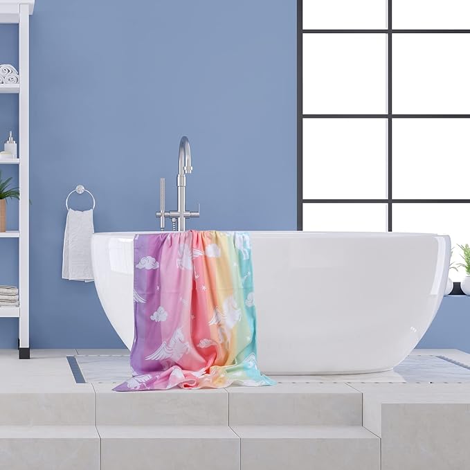 LIVILAN Small Unicorn Towel for Kids Girls, Pink Rainbow Beach Towel for Women Teens 24” x 48”,Lightweight Soft Microfiber Blanket, Quick Dry Sand Proof Thin Travel Pool Picnic Bath Towel Gifts
