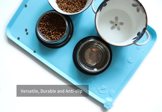 Hoki Found Large Silicone Pet Food Mats Tray - Non Slip Pet Dog Cat Bowl Mats Placemat - Dog Pet Cat Feeding Mat - Waterproof Dog Cat Food Mats -Pet Water Mats for Carpet -Arctic