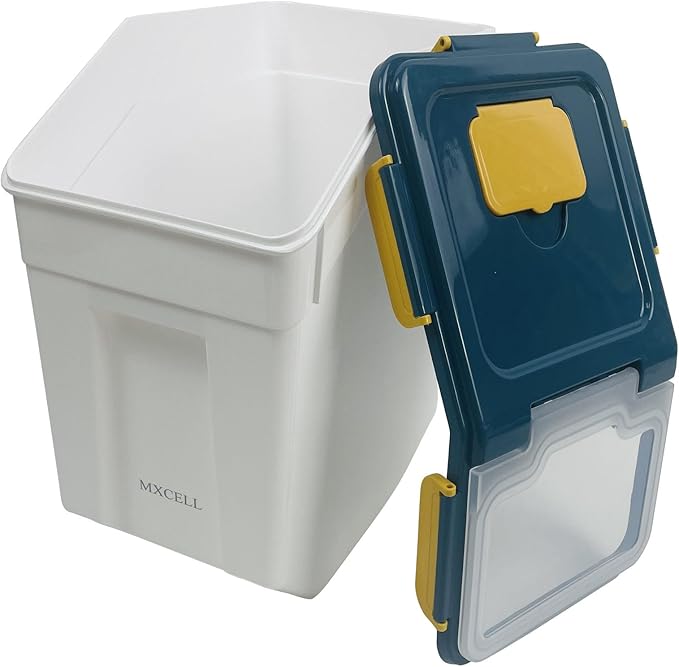 Large Airtight Dog Food Storage Container With spoon and Measuring Cup, 15~30LB Pet Food Storage Container Bin,for Rice/Grain/Pet Food/Flour(Blue)