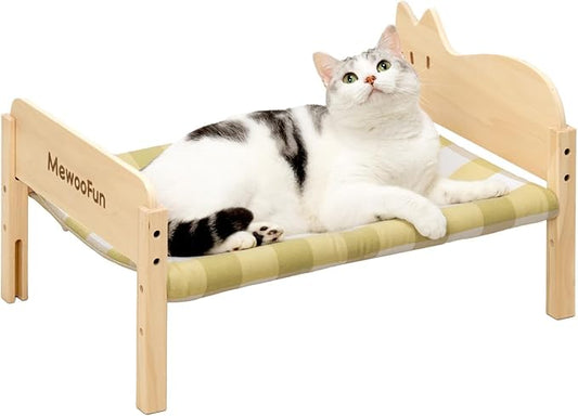 MEWOOFUN Cat Hammock Bed Elevated Pet Bed for Indoor Cats or Puppy, 21.7" X 16" Floor Standing Dog Bed Pet Resting Hammock for Cats & Small Dogs (Green)