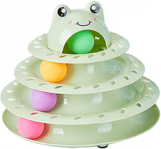 Cat Toys, 4-Level Turntable Ball Track Interactive Cat Toy for Indoor Cats, Self Play Fun Roller with Colorful Rotating Ball Puzzle Exercise Kitten Toys (Green)