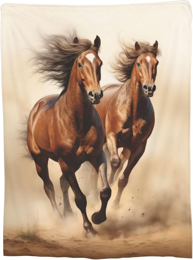 Horse Blanket Animal Horses Running Pattern Print Flannel Throw Blankets for Home Couch Bed Sofa Soft Fuzzy Lightweight Decor Gifts for All Season 60x50 Inches