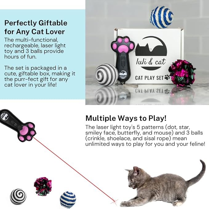 Luli & Cat USB-Rechargeable Cat Laser Toy | Multi-Function Cat Laser Pointer Toy | Interactive Cat Toy Gift Set