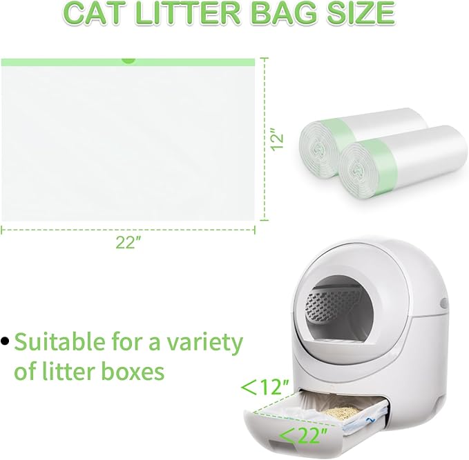 60 Count Cat Litter Bags with Drawstring, Cat Litter Liners Durable Pet Cat Pan Liners Extra eplacement Waste Bags 22" x 12"