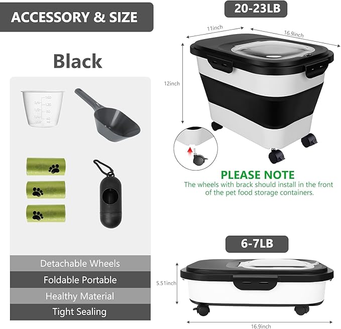 2 Sets Dog Food Storage Containers 15-20 Lbs Collapsible Dog Food Storage Container - with Measuring Cup &Scoop(Grey+grey)