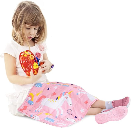 Sivio Weighted Lap Pad 2lbs 100% Cotton Heavy Lap Pad Sensory Throw Pad with Glass Beads Portable Lap Blanket Great for Home Classroom Travel, 19” x 21”, Pink Unicorn