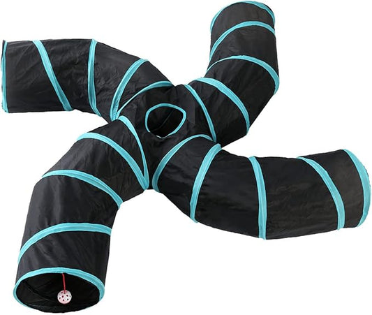 Cat Tunnels, Pet Ferret Rabbit Bunny Tunnels Tubes Subway Habitats, S-Style, DIY Cat Peekaboo Maze House Tent Bed, Kitten Interactive Toy (S Type: 4 Way Tubes)