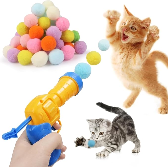 Mewlmart Cat Toys Interactive for Indoor Cats with Interactive Launchers Kitty Toys Cat Toys for Indoor Cats Self Play Cat Ball Toy Pom Pom Balls Puff Balls 100 Balls Cat Enrichment Toys