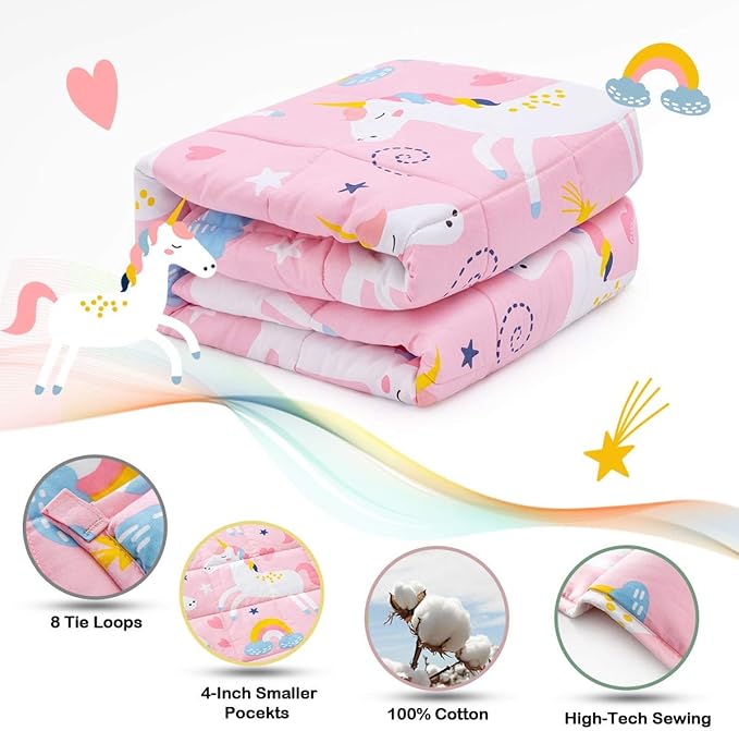 Sivio Weighted Blanket - 100% Cotton Weighted Blanket 7 lbs 41 x 60 inches, Washable Breathable Soft Heavy Blanket for Home and School Nap, Pink Unicorn