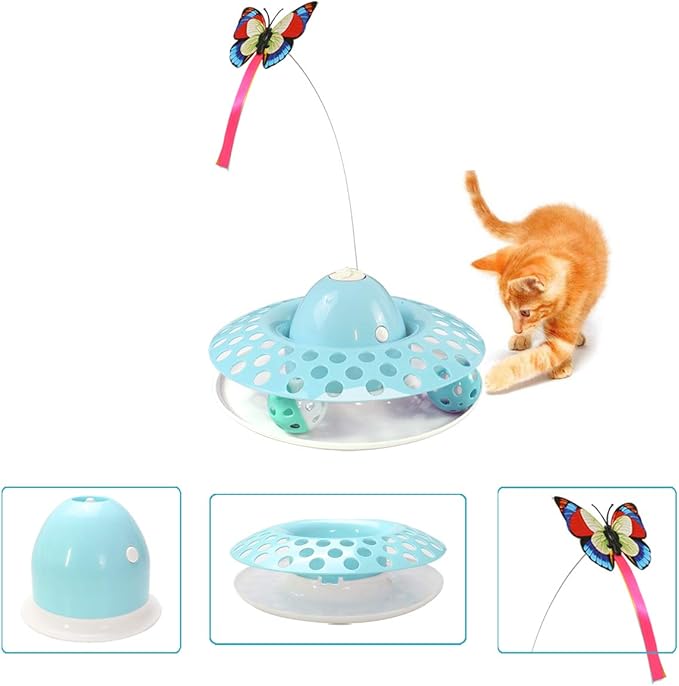 Interactive Cat Toys Automatic Electric Rotating Butterfly & Ball Exercise Kitten Toy Funny Cat Teaser Toys