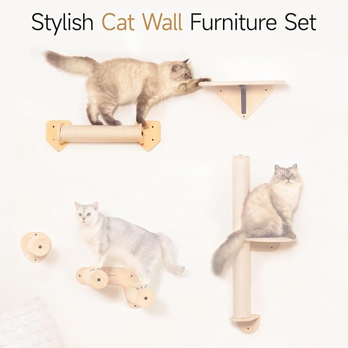 MEWOOFUN Cat Scratching Post, 22.8'' x 5.1'' Cat Wall Furniture, Wooden Sisal Cat Scratchers for Indoor Cats, Wall Mounted Tall Cat Scratching Post for Multi-Functions