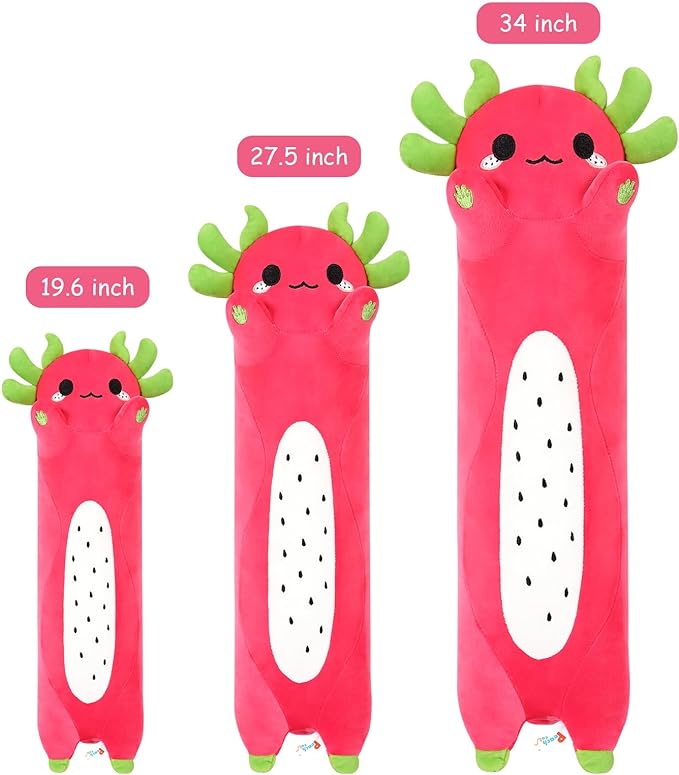 PEACH CAT Long Dragon Fruit Axolotl Stuffed Animal Kawaii Pitaya Axolotl Plush Pillow Toy for Girls and Boys 19.6"