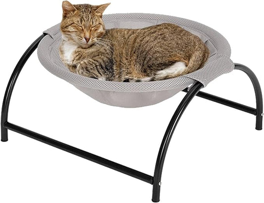 Fhiny Cat Hammock Bed, Removable & Washable Elevated Pet Hanging Nest Free-Standing Breathable Cooling Cot Sofa with Heavy Duty Iron Frames for Indoor Cats Kitten Puppy Sleeping