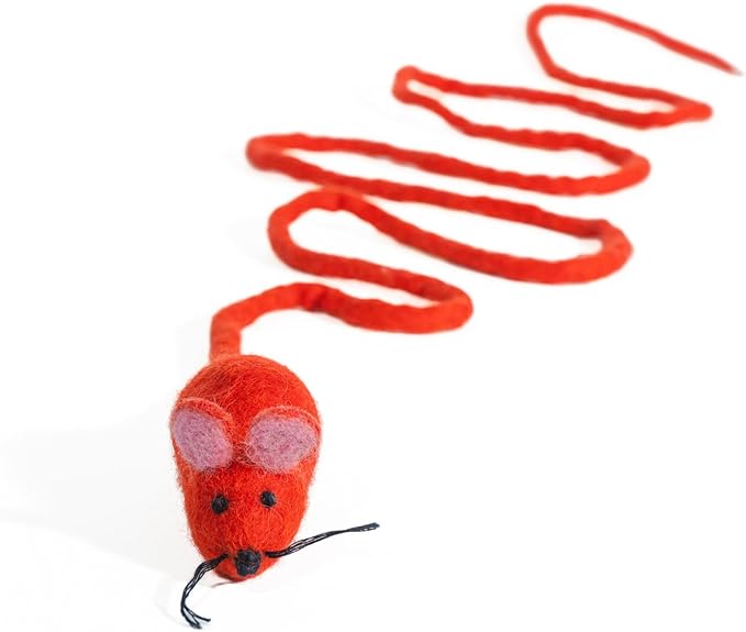 Catch a Mouse by The Tail Wool Cat Mouse Toy with a 6-Foot Tail for Indoor Cats Kittens. Cute Cat Toy Mouse Cat Toy. Rat Plush Toy, Fake Mouse, Mice. No Catnip. Pride (Rainbow Tail)