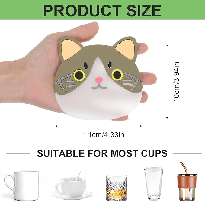 4Pcs Funny Cat Coasters for Drinks, Cute Cat Cup Holder, Silicone Small Coasters for Coffee Table Dinning Room Desk Decorations Non Slip Hot Pads for Beverage Drink Tea Home Gift Idea