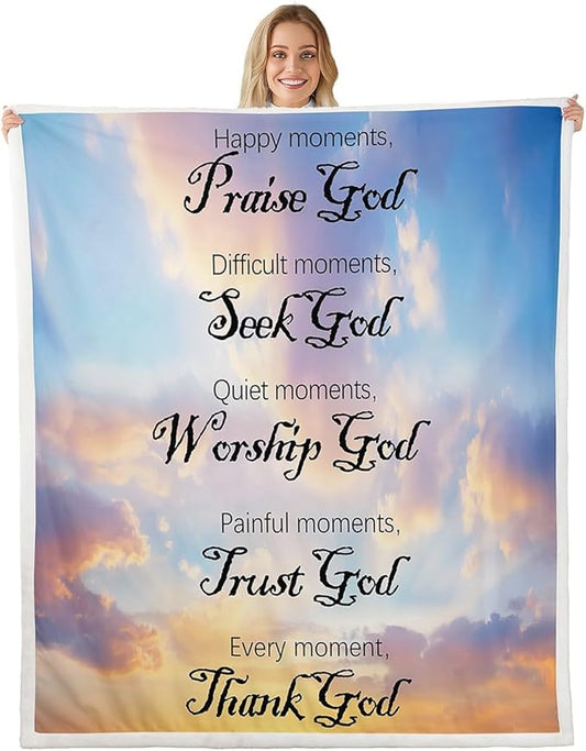 Healing Throw Blanket with Inspirational Thoughts and Prayers Women Sherpa Blanket for Bed Sofa Girls Boys Teens Fleece Breathable Colorful Sky Warm Fuzzy Room Decor Twin 60"x80"