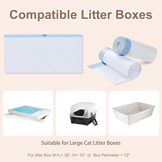 12 Pack Litter Box Liners Compatible with Safe Pets Scoopfree Cat Litter Box Tray Refill, Large Cat Waste Poop Bags with Anti-scratch Cardboard and Drawstring Heavy Tear-resistant- 37" x 16"