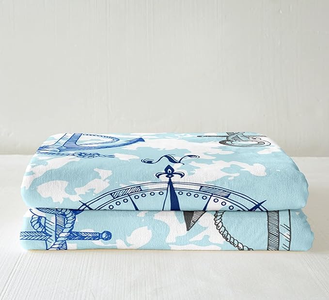 Anchor Decor Sherpa Blanket Nautical Compass Blanket for Bed Couch Travel Sofa Ocean Marine Themed Fleece Throw Blanket Kids Adults Soft and Cozy Sea Adventure Plush Fuzzy BlanketTwin 60"x80"