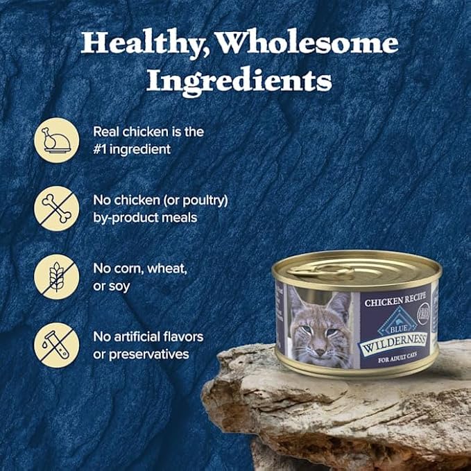 Blue Buffalo Wilderness High-Protein, Grain-Free Natural Chicken Pate Wet Food for Adult Cats, 3 oz., Case of 24