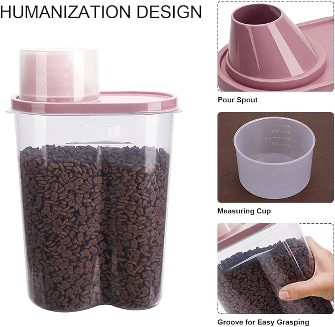 GreenJoy 2 Pack 2lb/2.5L Pet Food Storage Container with Measuring Cup, Can Covers and Bowl for Small Dog, Cat, Waterproof-BPA Free