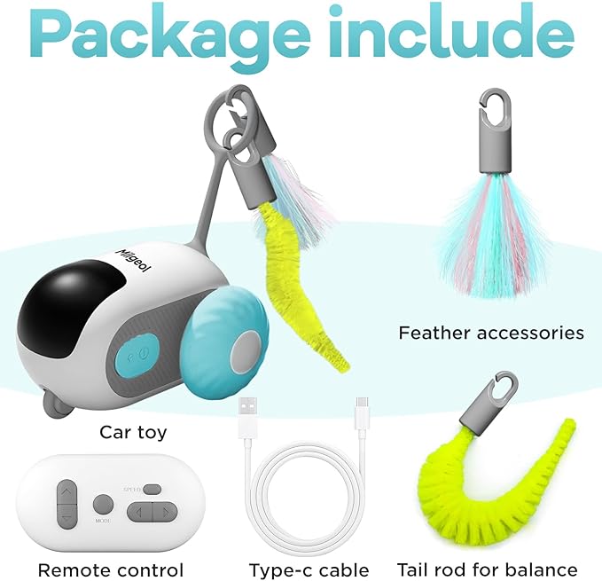 Turbo Tail 3.0, Teazys Cat Toy Turbo Tail, Smart Remote Control Electric Interactive Cats Toy, Type-C Rechargeable Turbo Tail Mouse Cat Toy with Feathers (1pc Blue)