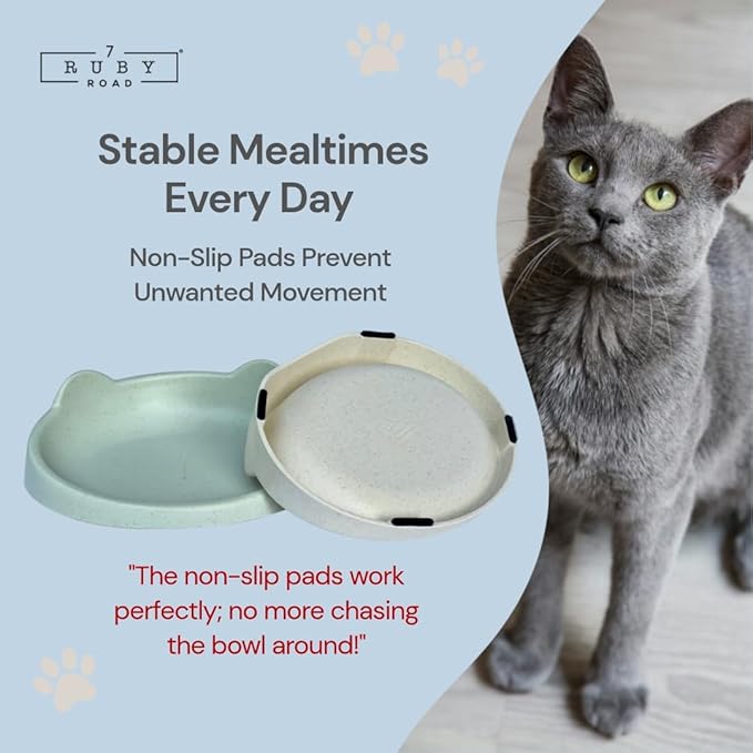 7 Ruby Road Anti Whisker Fatigue Cat Bowl, Set of 2 - Wide Cat Food Bowls, Wet and Dry Shallow Cat Food Dish, Small Cat Dishes for Indoor Cats, Cute Kitten Bowls Whisker Friendly & Relief Non-Slip 6oz