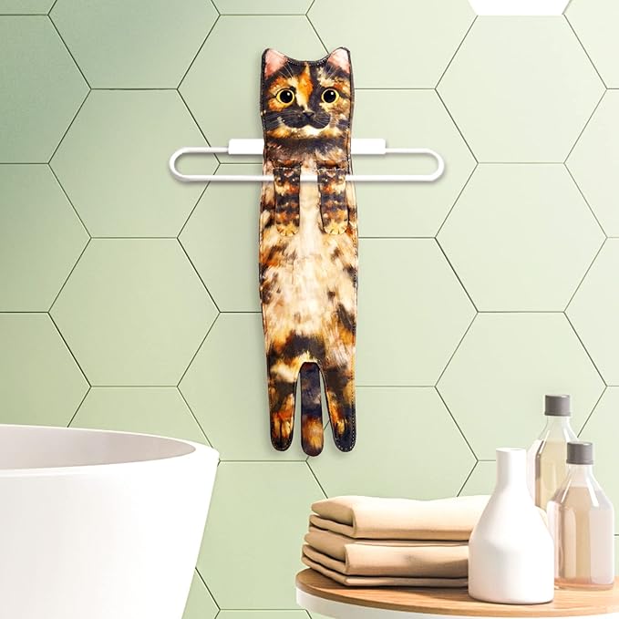 Hand Towels for Bathroom Kitchen,Cute Cat Quick-Dry Hanging Hand Towels Decorative for Bathroom Face Towels,Funny Gifts for Cat Lovers (Ginger)