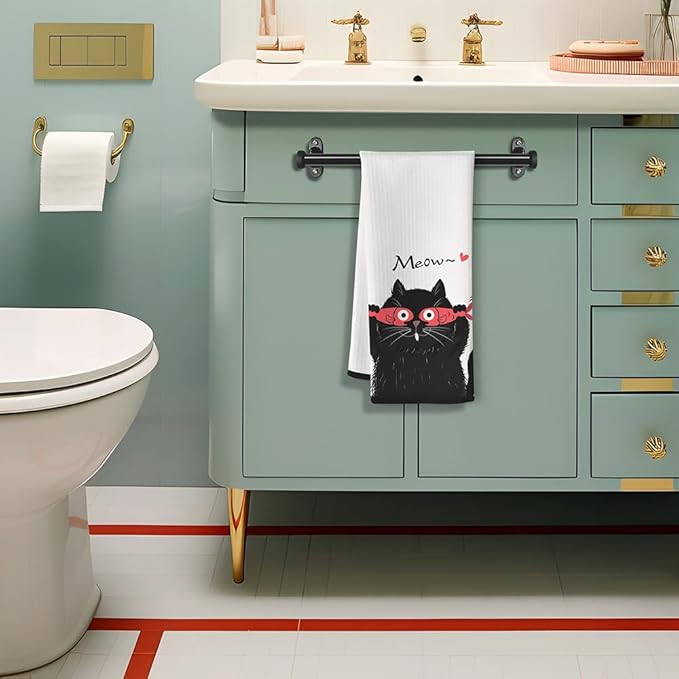 Fun Kitchen Towels,Cat Kitchen Towels,Cat Dish Towels,Cat Towels,Cat Hand Towel,Decorative Towels for Bathroom,Black Cat Gifts,Cat Kitchen Accessories,Black Cat Decor,Black Cat Gifts for Women