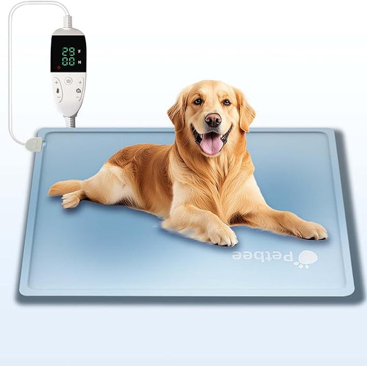 Pet Heating Pad, Dog Heating Pad, Waterproof Adjustable Temperature Indoor Cat Heating Pad with Timer, 86℉-140℉ Easy to Clean Heating Pad, Cloth Cover Included - 19.68" x 25.6" Medium
