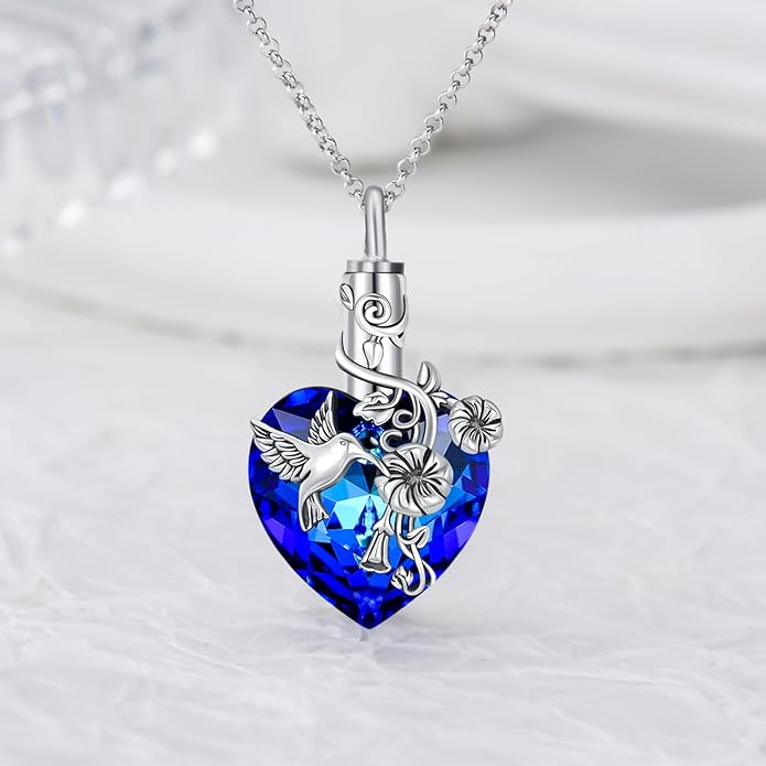 Animal Crystal Urn Necklace For Ashes Sterling Silver Butterfly Dragonfly Bee Phoenix Peacock Hummingbird Fox Angel Wing Pentagram Pentacle Cremation Necklace Heart Teardrop Urn Holder Necklaces For Women Memorial Jewelry