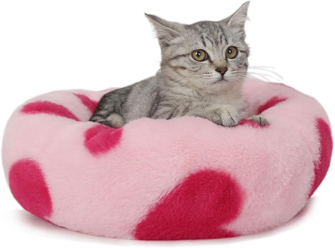 Kitten Beds for Indoor Kittens Small Washable Cozy Self Warming Kitty Bed 16 Inches Round Fluffy Soft Cat Bed