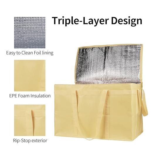 Bodaon 2-Pack Insulated Pizza Delivery Bags, XXX-Large Commercial Food Delivery Insulation Bag for Hot/Cold Food, Large Capacity Reusable Warming Bag, Beige