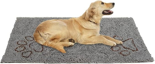 EXPAWLORER Dog Door Mat for Muddy Paws - Highly Absorbent Microfiber Dog Rug, Soft Chenille Dog Runner Rug Indoor Outdoor Floor, Non-Slip Large Pet Paw Cleaning Washable Mud Mat for Bathroom, Grey