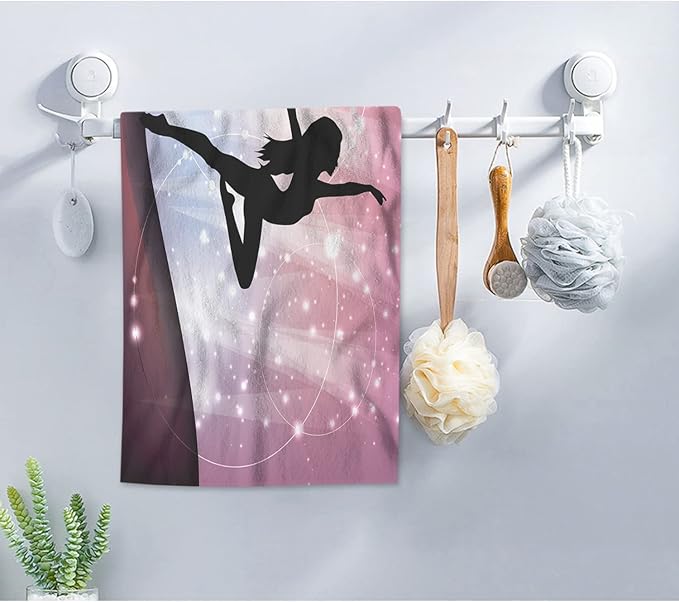 AOYEGO Ballet Hand Towels Silhouette of Ballerina Performing On Abstract Backdrop Magic Dance Fines Highly Absorbent Soft Towels Bathroom Beach Kitchen Spa Gym Face Towel 15x30 Inch