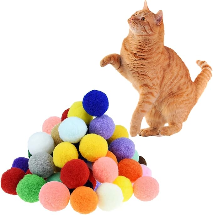 Premium Soft Pom Pom Balls for Kittens - Lightweight, Interactive, Assorted Colors - Plush Toy Balls for Kitten Training and Play - Pet Products for Cats (1.2 Inches 30 Balls)