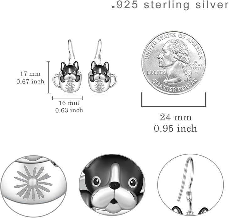 Black Cat Earrings 925 Sterling Silver Mushroom Cat/Black Cat/Panda/Sloth/Capybara/Boston Terrier/Shih Tzu Dangle Earrings Cute Animal Drop Earrings Jewelry Gifts for Women