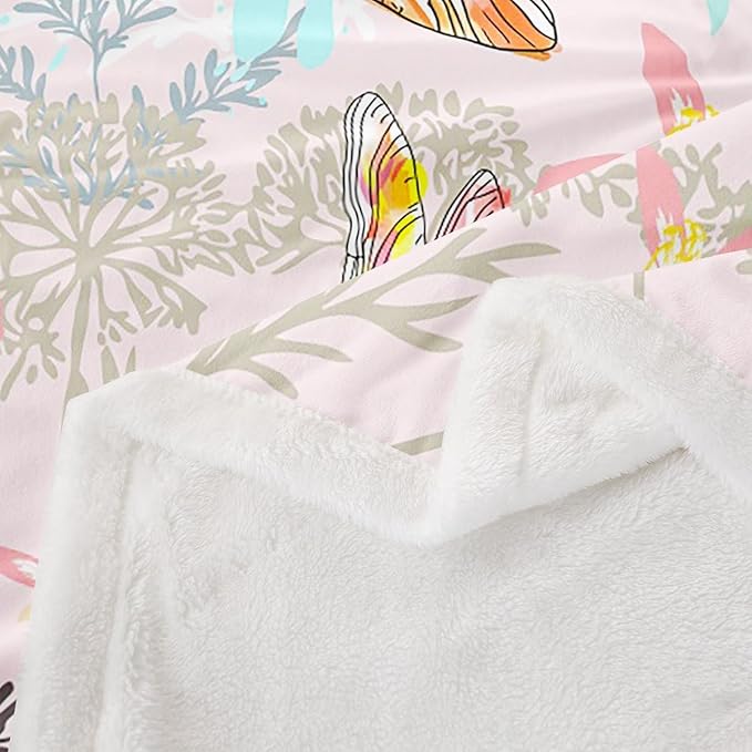Feelyou Dragonfly Sherpa Blanket Baby 30x40 Inches Botanical Floral Fleece Throw Blanket for Kids Girls Teens Women Bedroom Decor Nature Animals Branches for Sofa Bed Couch Pink