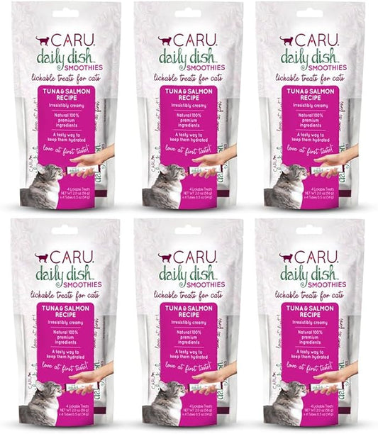 Caru - Daily Dish Smoothies - Lickable Tuna & Salmon Cat Treat - 4 Pouches per Pack - Pack of 6