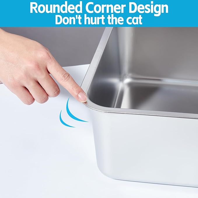 2 Pack Stainless Steel Litter Box,Metal Litter Box for Cat Easy to Clean,Medium Litter Box for Cat/Kitty/Rabbit,Metal Cat Toilet Kitten Litter Pan,Non Stick, No Smell,17.7"L x 13.8"W x 6"H