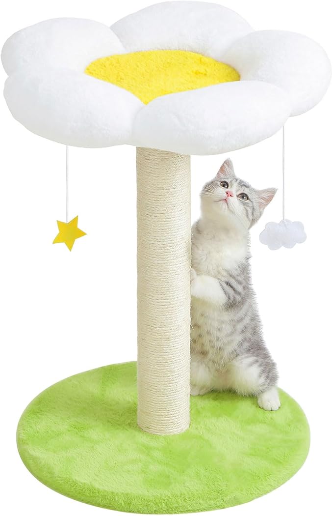 Cute Cat Scratching Post, Flower Cat Tree for Indoor Cats, Cat Scratcher with Bed, Sisal Scratch Posts Kittens Bed Large Perch Modern Small Cat Tower with Hanging Toys