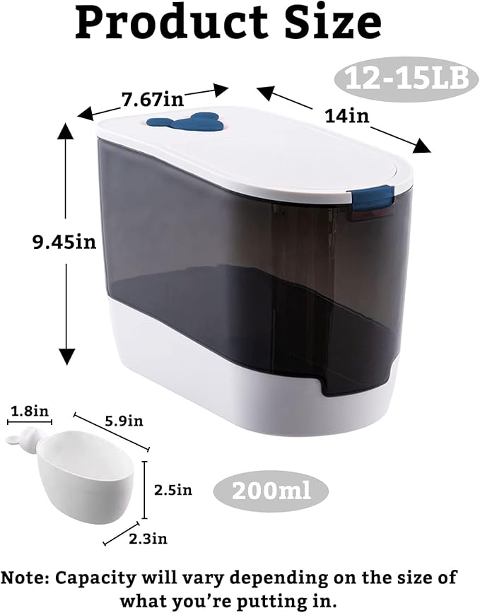BNOSDM Large Airtight Cat Food Storage Container for Pet Dog Foods Storage Bins with Scooper Translucent Plastic Pets Dogs Cats Birds Dry Feed Dispenser, Kitchen Rice Cereal Flour 12 lb