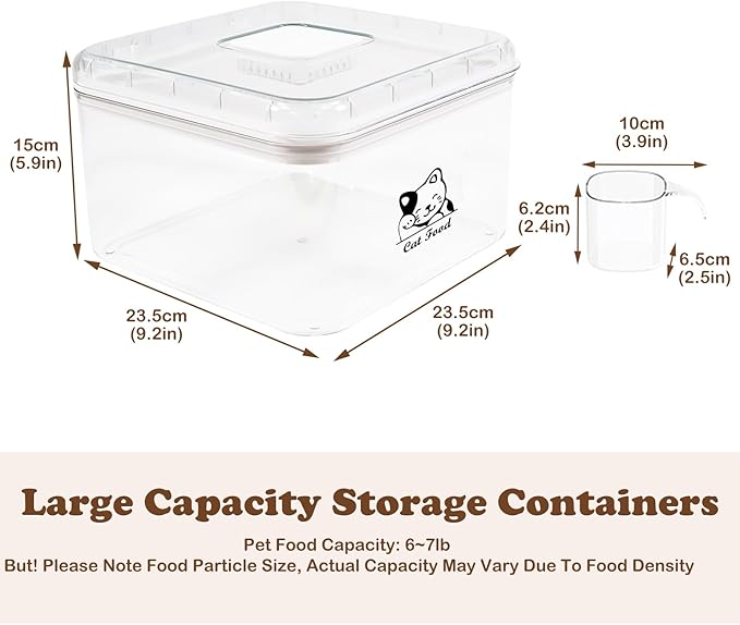 Cat Food Storage Container with Scoop,Plastic Pet Food Container With Flip Up Lid,Cat Food Treats Storage Bin,Keep Food Dry and Fresh,Stackable,Hold up to 6~7Lbs-BPA Free