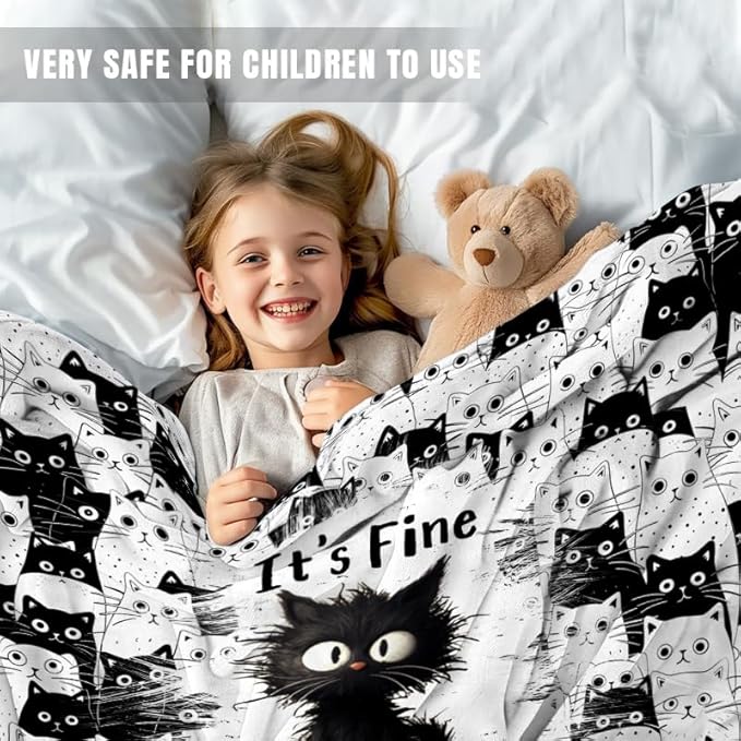 Cat Blanket, Black Cat Gifts for Cats Lovers, I'm Fine Everything is Fine Black Cats Blanket 50"X40", Kitten Lovers Gifts for Women Girls Kids Adults