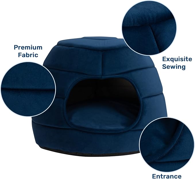 Hollypet Cat Bed for Indoor Cats - Cat Cave Bed, 2 in 1 Cat House, Cat Tent with Removable Cushioned Pillow, Soft and Self Warming Kitten Beds, Cat Beds & Furniture, Puppy or Small Pet Bed, Blue Haze