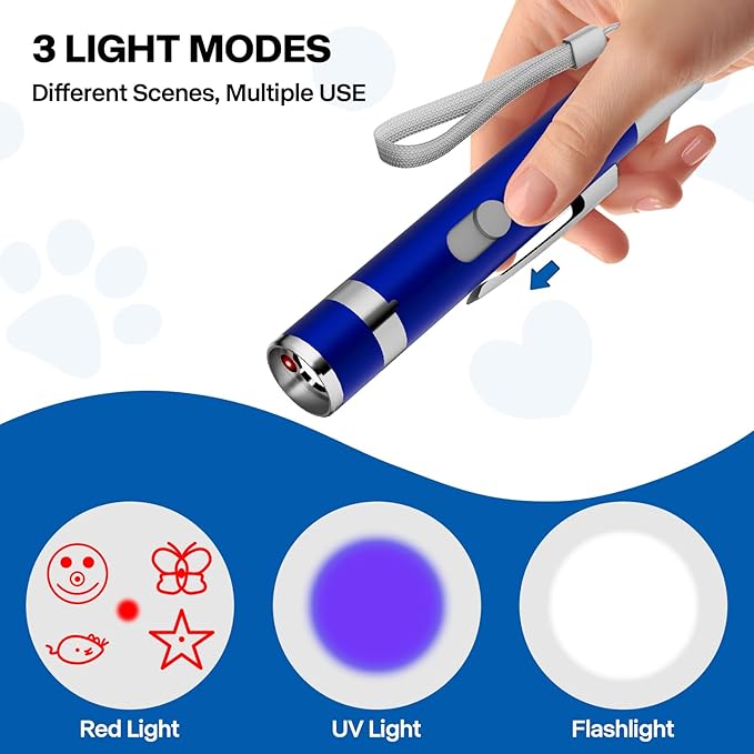 Interactive Cat Toys for Indoor Cats with 5 Patterns and 3 Modes, Rechargeable Pointer Toys for Pets Playing and Training, Blue