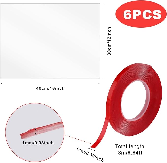 6pcs Cat Litter Box Shields, 12 x 16in Clear Cat Litter Box Splash Guard with Double Sided Tape High Sided Cat Litter Box Pee Shields for Open Top Privacy Shields (Litter Box Not Included)