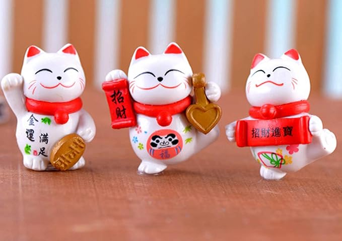 8 Pcs Cute Miniature Lucky Cat Figure Animal Cat Characters Toys Mini Figure Collection Playset, Cake Topper, Plant, Automobile Decoration, Landscape Scenes