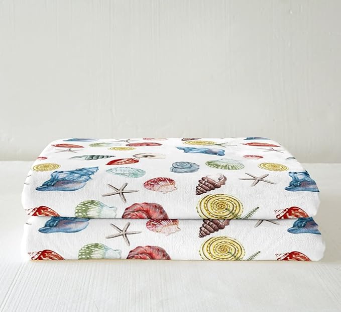 Seashell Sherpa Blanket,Starfish Blanket,Blue Conch Throw Blanket for Bed Chair Queen Size Ocean Theme Fleece Blanket,Colorful Starfish Fuzzy Blanket Kids Boys Girls Coastal Sea Animal Plush Blanket